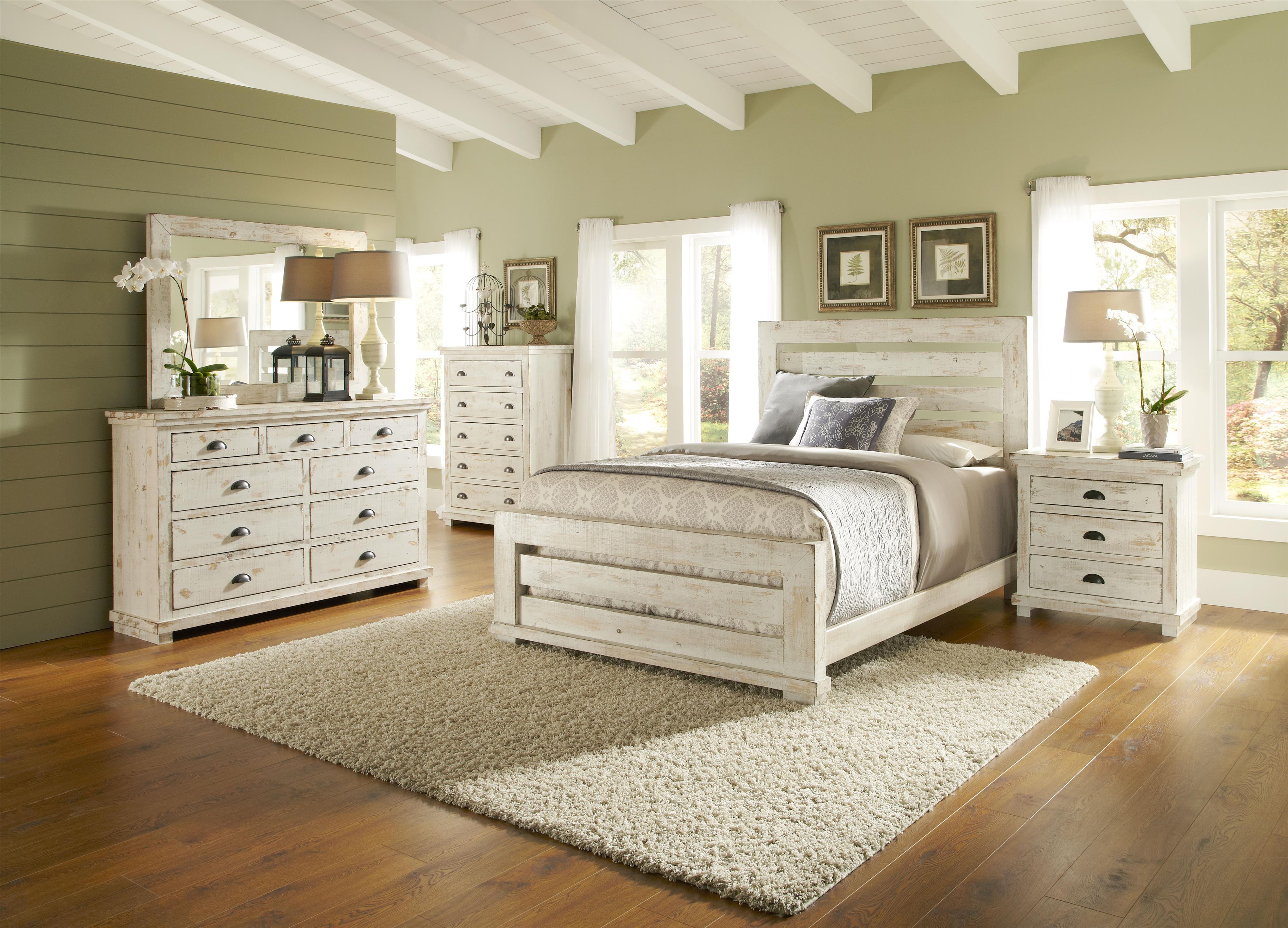 Progressive Furniture Willow Queen Slat Bed with Distressed Pine Frame